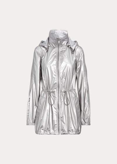 Chaquetas Ralph Lauren Mujer Plateados - Metallic Taffeta Hooded - MOKBG6894